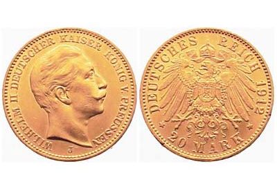 20 Γερμανικά Χρυσά Μάρκα Πρωσσίας (1912)