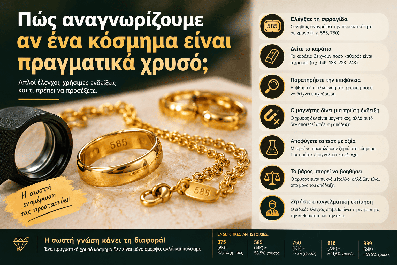 anagnwrisi-kosmimata-xrysa Πώς αναγνωρίζουμε αν ένα κόσμημα είναι πραγματικά χρυσό με έλεγχο σφραγίδας, καρατίων και γνησιότητας